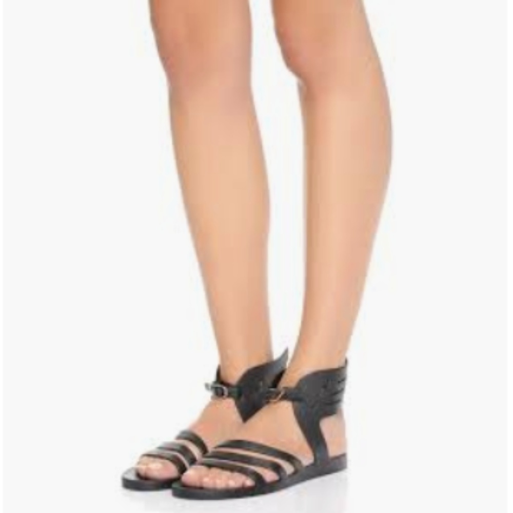 Ancient Greek Ikaria Black Winged Ankle Sandals